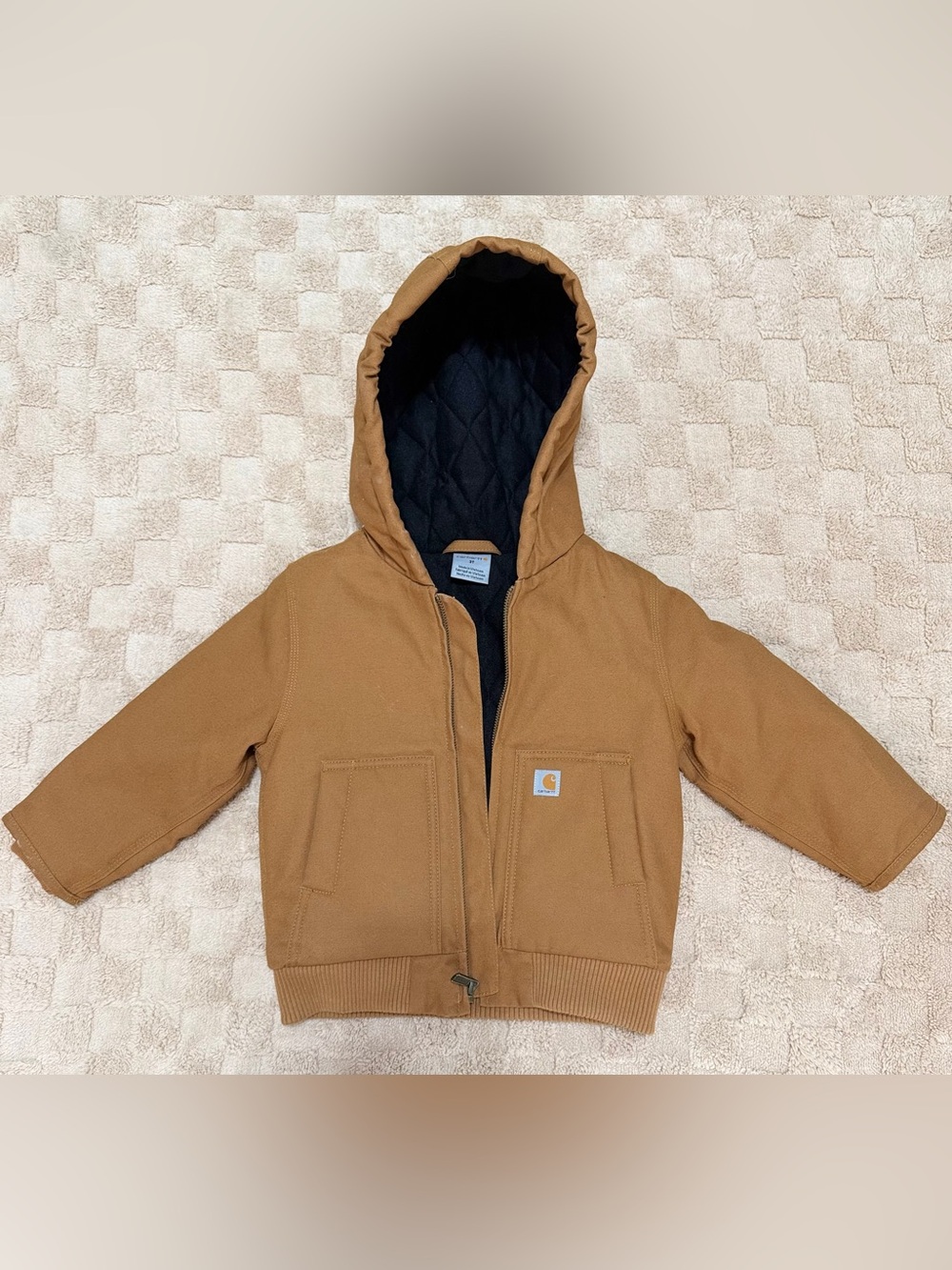 Carhartt Toddler 3T Brown Duck Canvas Hooded Quilted Workwear Jacket